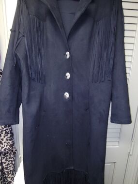 Lucky & Blessed Fringe-Trim Suade Like Soft Black Women's Western Duster